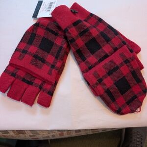 Coach Red and Black Plaid Gloves